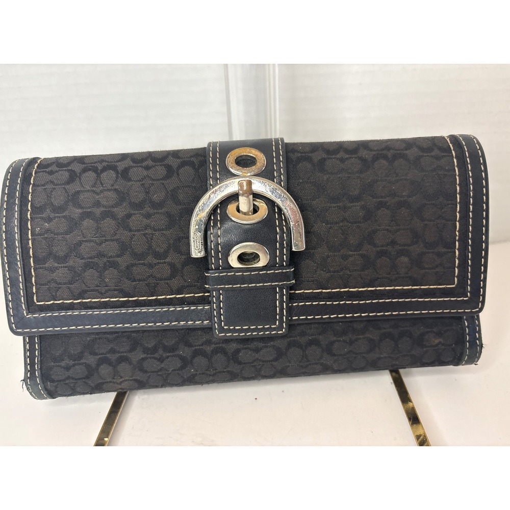Coach Vintage Soho Signature C Canvas Tri-Fold Wallet w/ Checkbook Leather Trim